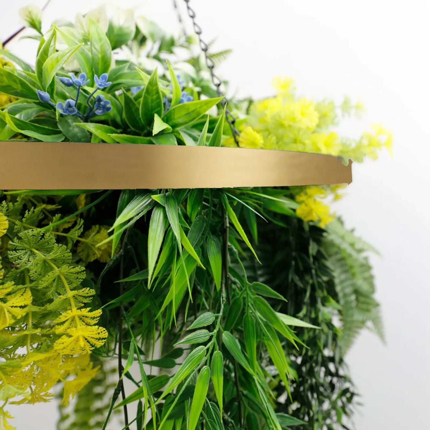 Elegant Gold Hanging Disc with Draping Ferns & Tropical Greenery – 60cm UV Protected-1